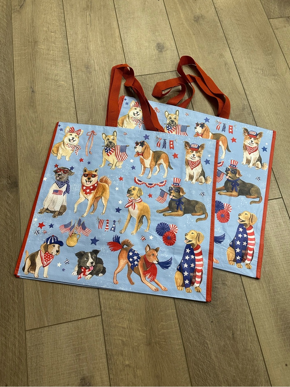 Homegoods TJMaxx Marshalls Viral Patriotic Dogs Print Tote Bags Set of 2 NWOT